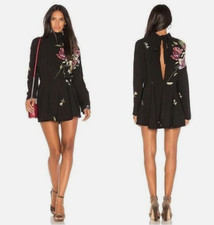 Free People Womens Gemma Black Floral Long Sleeve Tunic Dress size XS Mini D3
