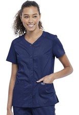 Womens V-Neck Scrub Top with Snap Front, 4 Pockets, and 2-Way Stretch Fabric ...