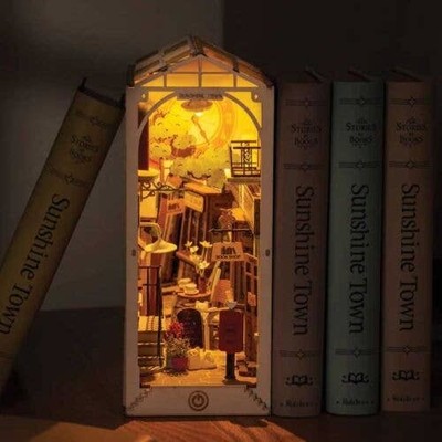Robotime TGB02 Sunshine Town Book Nook Shelf Insert Kit, Lighted 3D Puzzle