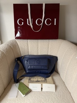 Gucci Men's Blue GG Embossed Leather Belt Bag – Crossbody Waist