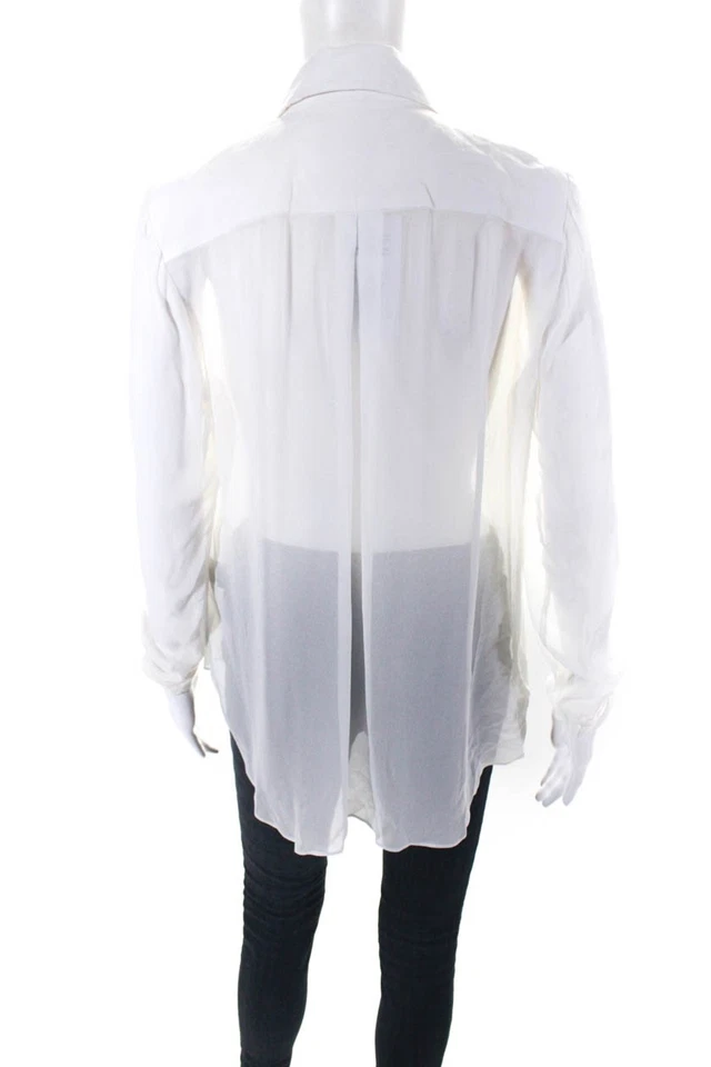 Artelier Nicole Miller Womens Button Front Collared High Low Shirt White Small - Image 3 of 4