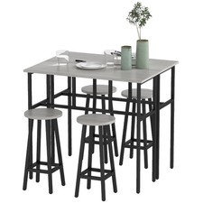 6-teilig Essgruppe 2 Bartisch mit 4 Stühlen im Industrial Design Grau+Schwarz