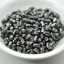 3x5mm Rulla, Jet Picasso 2-Hole, 50 Beads, Czech Glass
