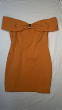 Liv Foster Orange Off Shoulder Bow Bodycon Dress Sleeveless Zip Size 12