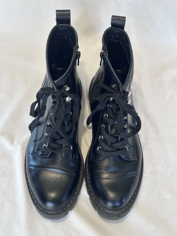 Botas de Combate Madden Girl Gwinn Negras Talla 9 Con Cordones Cremallera Lateral Plataforma Taco Foto 2 de 4