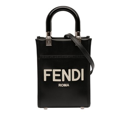 Fendi Mini Leather Sunshine Shopper Einkaufstasche Pre-Loved Schwarz