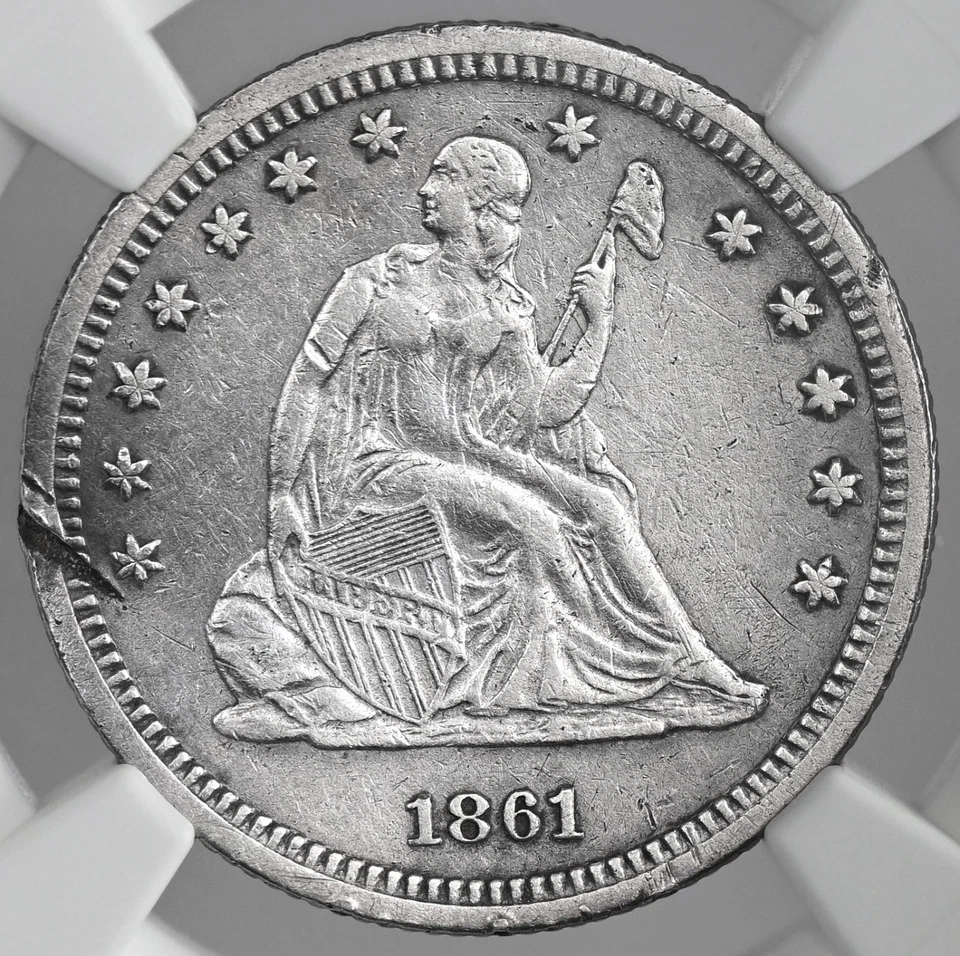 1861-P  25C SEATED LIBERTY QUARTER NGC AU DETAILS "DAMAGED" #8405236-011 - Image 2 of 4