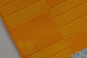 Patterned Yukata Obi Orange Grid & Floral 17.5cm x 350cm Polyester New