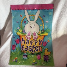 Happy Easter Bunny, Basket, Chick Colorful Burlap Garden Flag NWT