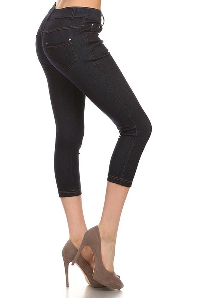 Pantalones cortos básicos de cinco bolsillos elásticos Capri Jegging S ~ 3XL Foto 3 de 4