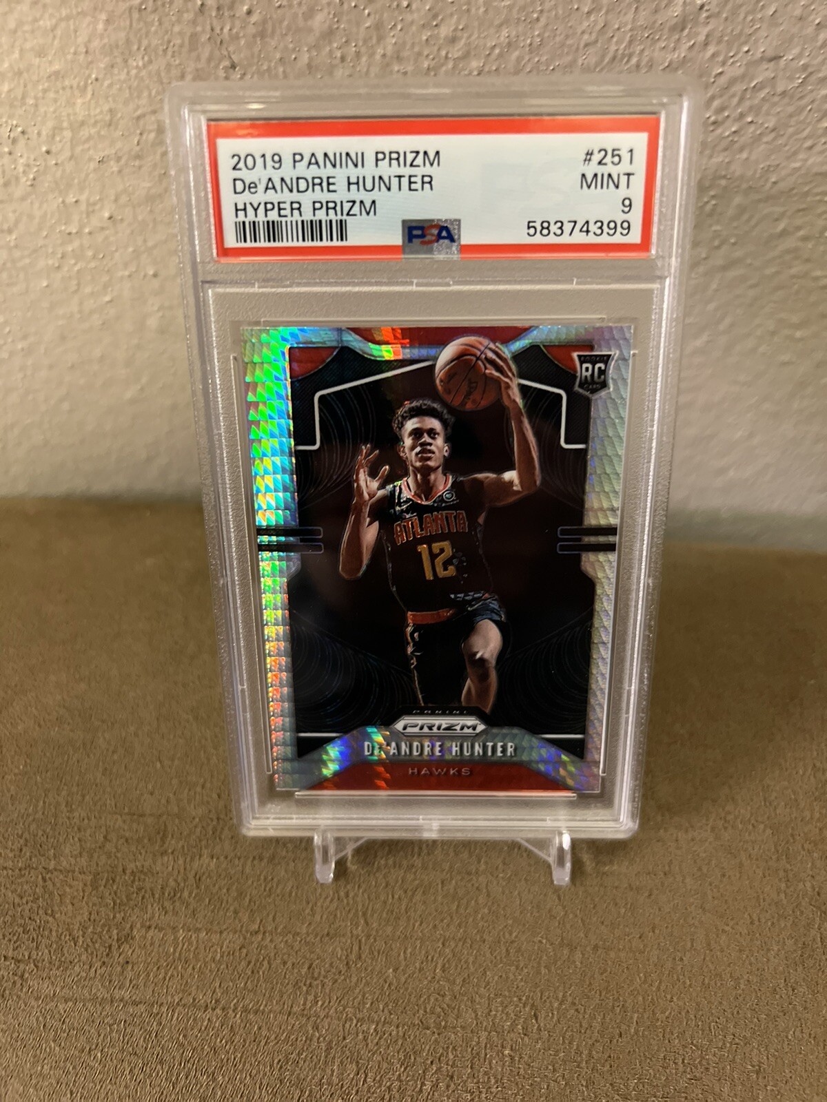 PSA 9 De'Andre Hunter RC ▪ 2019-20 Prizm  HYPER Silver Prizm #251  Rookie  Hawks