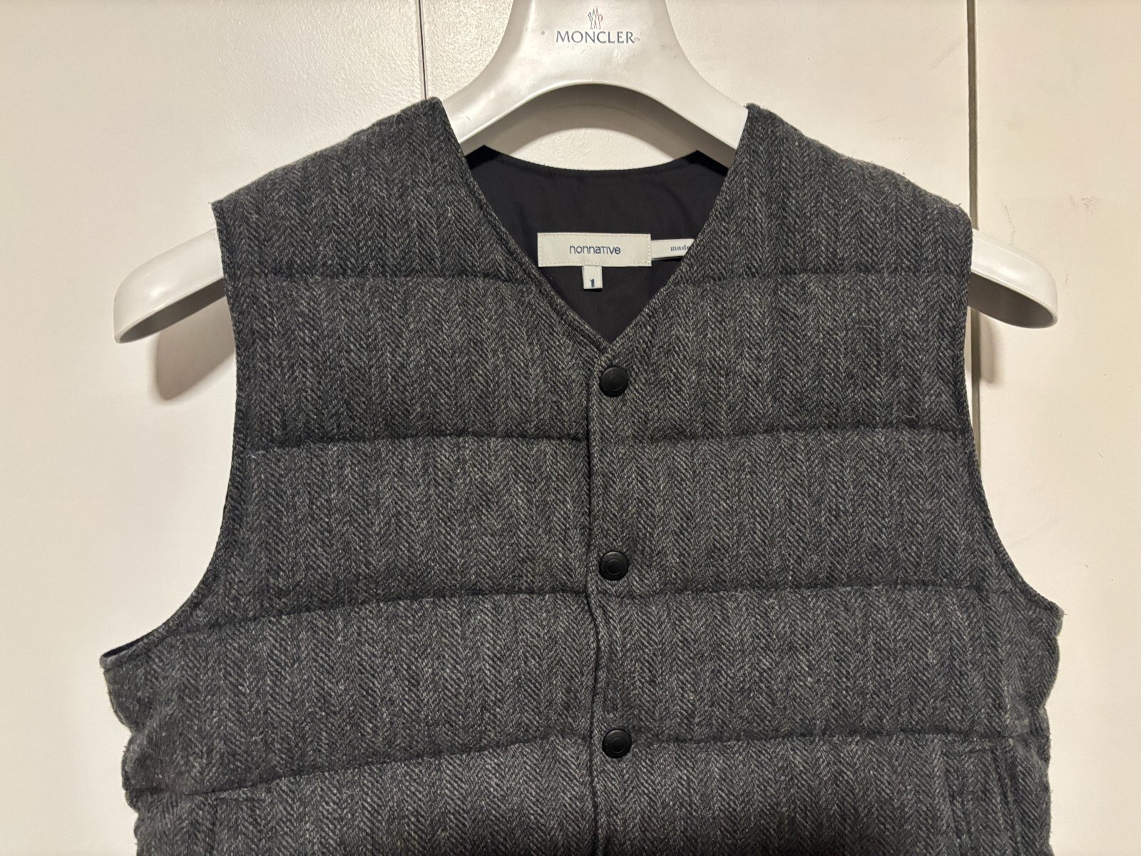 Nonnative Snap Button Grey Herringbone Wool Down … - image 12