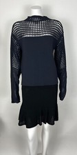 Helmut Lang Women  s Mesh Sweater Solid Navy Pullover Medium