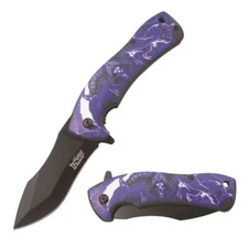 7.75" DARK FANTASY BLADES SKELETON PRINTED SPRING ASSISTED FOLDING KNIFE PURPLE
