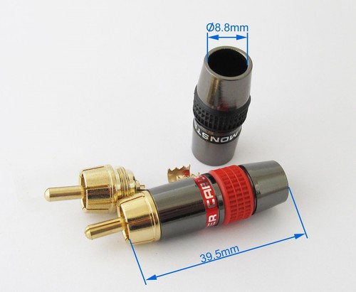 2 pz Monster Placcato Oro Ottone RCA Maschio Spina Saldatura 8 mm Connettore Amplificatore Cavo - Foto 2 di 4