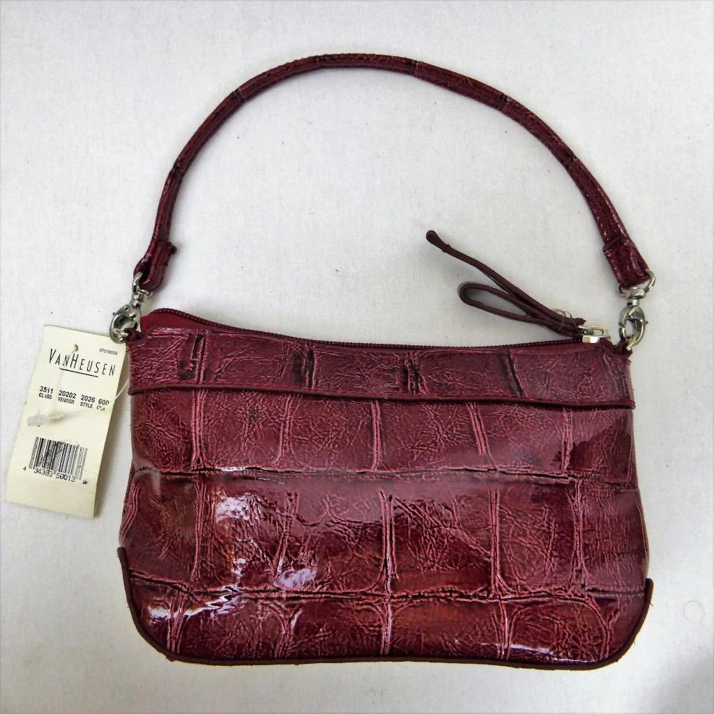 Deep Red Faux Croc Shiny Purse Bag Detachable Handle Van Heusen