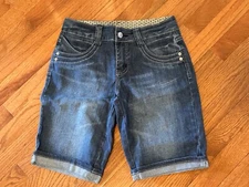 Womens Gitano Stretch Denim Blue Jean Cuffed Bermuda Shorts Size 6