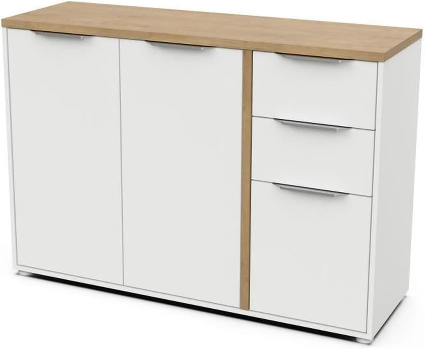Meuble buffet en chêne et blanc mat - Design épuré 3 portes pour salle à manger