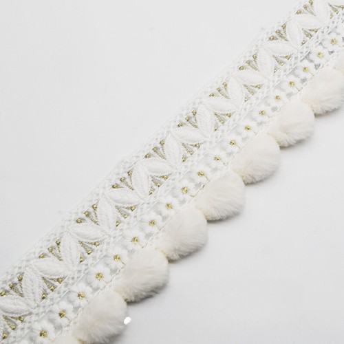 2M Embroidery Lace Edge Trimming Pompom Ball Trim DIY Curtain Trim Accessories - Picture 7 of 10