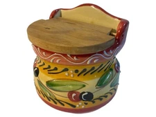 Hand-painted wall mount ceramic olive salt cellar lidded Pier 1 Imports Spain
