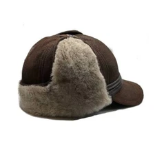 Men's FUR WINTER HAT Sheepskin Shearling LEATHER TRAPPER USHANKA Aviator Hat