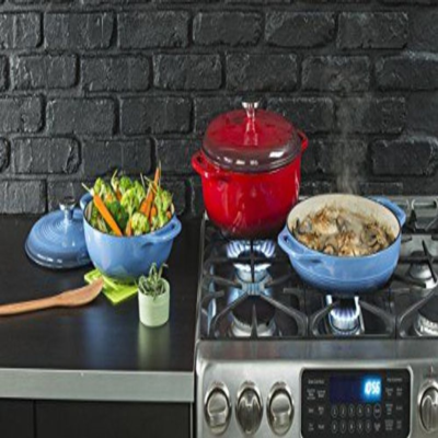 Lodge Color EC7D33 Enameled Cast Iron Dutch Oven, Caribbean Blue, 7.5 Qt
