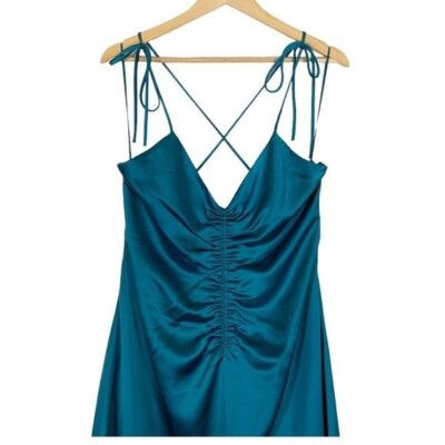 Jason Wu Womens Satin v neck Halter Midi Slip Dress Blue Size Large | eBay