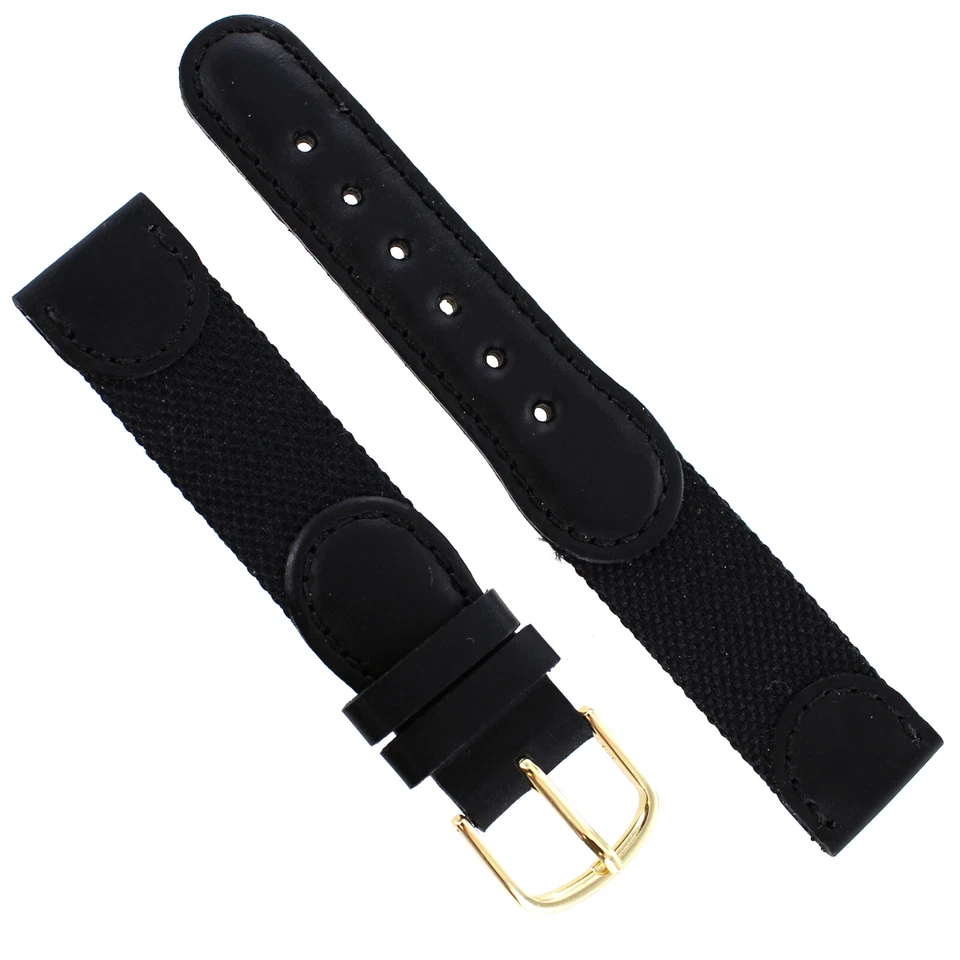 Correa de reloj Hirsch de 20 mm de cuero genuino negro y tela de nailon estilo ejército suizo Foto 3 de 4