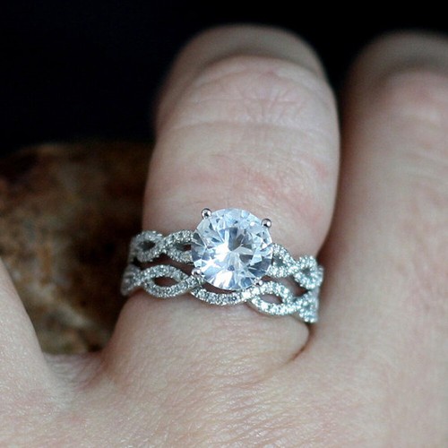 Juego anillos de compromiso de boda de oro blanco de 14 K reales de 1,20 quilates talla 6 7 8 | eBay