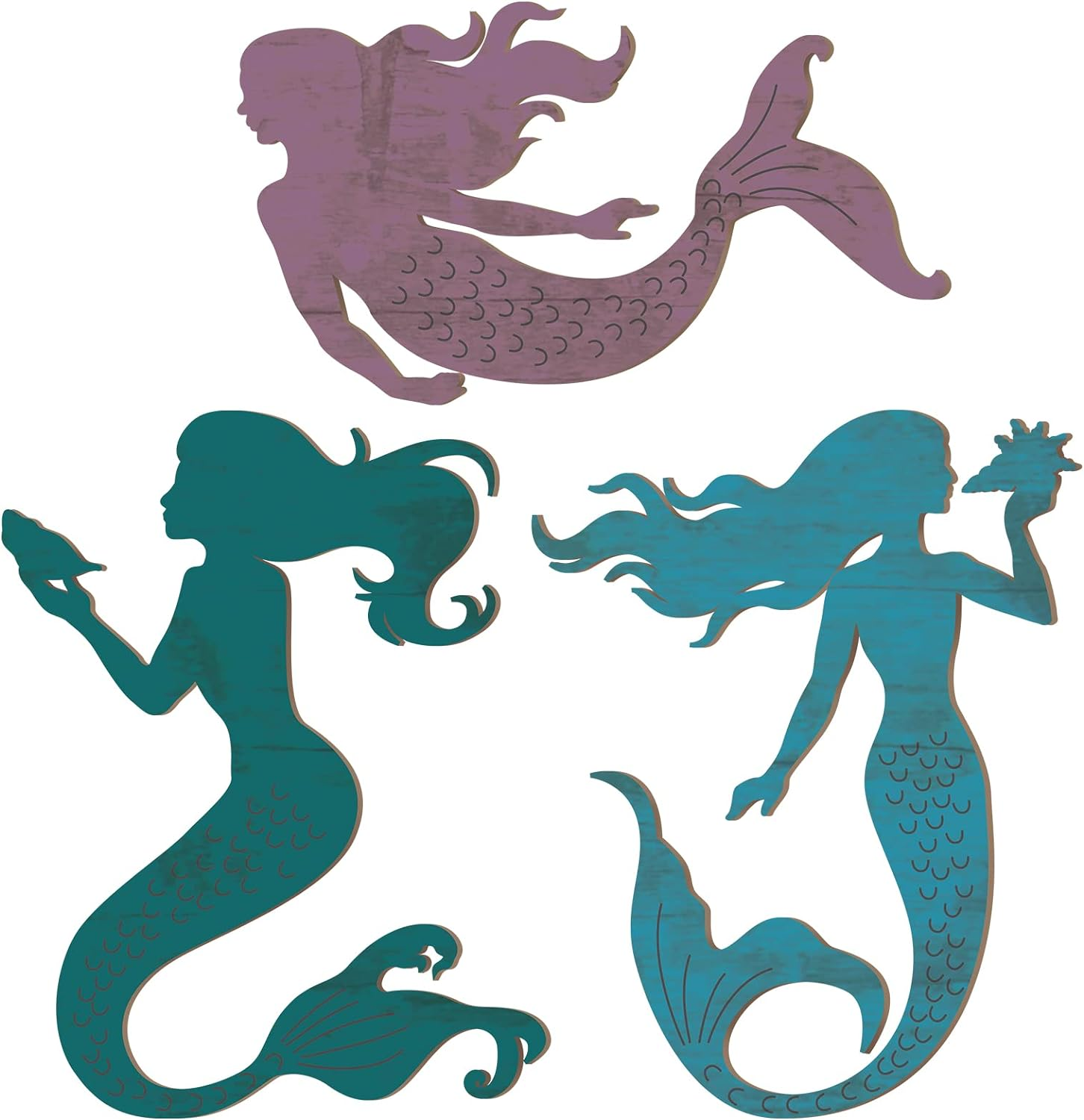 Set of 3 Mermaid Wall Decor Bathroom Decor Wooden Silhouettes Mermaid