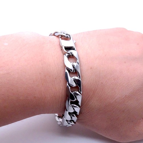 Collar de Acero Inoxidable 12 mm Curva de Plata Cadena Cubana Hip Hop Joyería Masculina - Imagen 23 de 23
