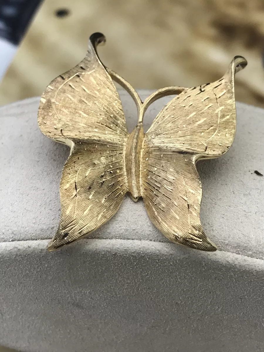 Vintage Solid 14k Yellow Gold Butterfly Brooch Pin