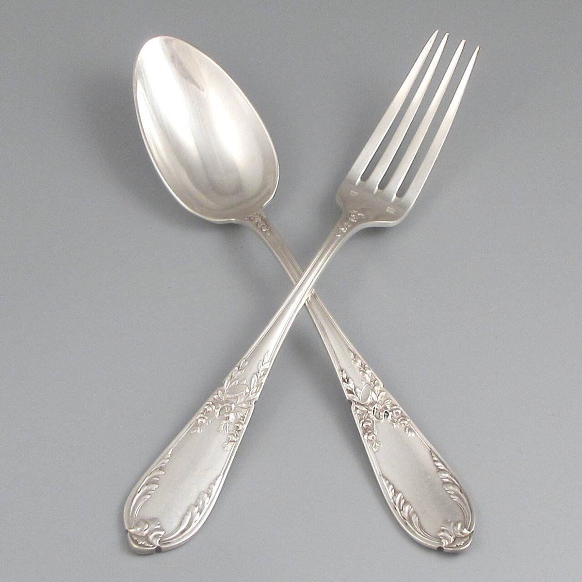 Antique French SFAM Silverplate Fork & Spoon, Neoclassic Style