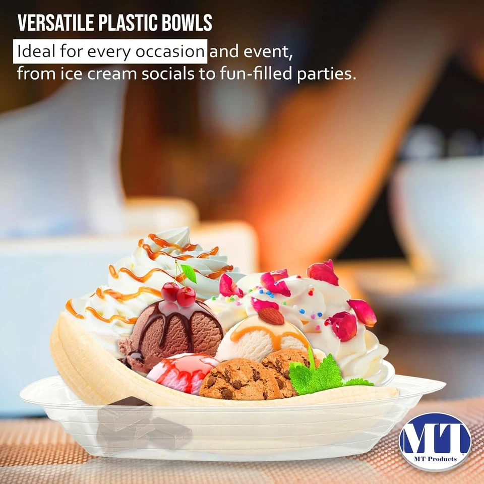 MT Products Clear Banana Split Boats 12 oz, Disposable Sundae Bowls, Pack of 500 - Image 3 of 4
