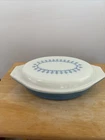 Vintage Pyrex Blue Snowflake Garland Divided Casserole Serving Dish