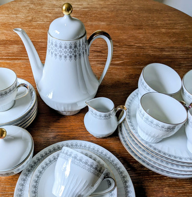 Scherzer Bavaria Porzellan  Kaffeeservice Graumuster+ Reliefmuster, neuwertig