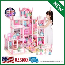 Barbie Dreamhouse Playhouse 4-Story 11 Rooms Doll House with 4 Dolls Toy Figures