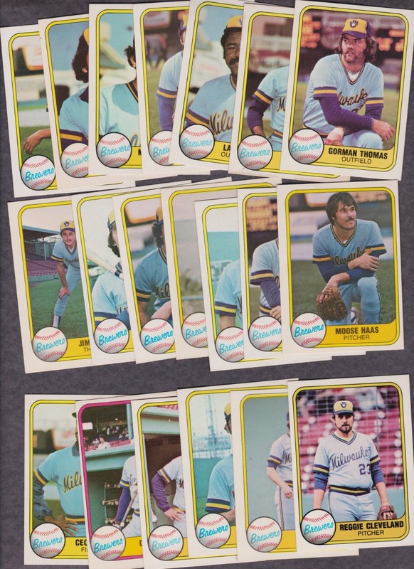 1981 Fleer Baseball Card Lot of 20 Different Milwaukee Brewers NM Avg Vintage