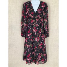 Ted Baker Adriela Black Floral Butterfly V-Neck Midi Dress Sz 0 US 2* Romantic