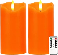 VEEKI Flameless Candles Light, Set of 2 6"X3" Flickering Fall LED Candles with R