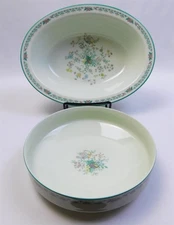 Vtg Noritake PARADISE 8220 Mint Green Flowers Oval Vegetable Bowl & 7" Soup Bowl