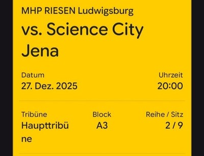 2x BBL Tickets für MHP Riesen Ludwigsburg gegen Science City Jena