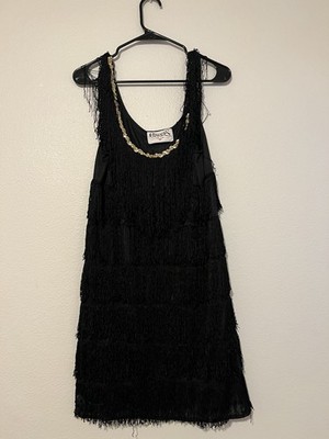 Charades Women s Dress Sequin Trim Step Ruffle Frail Black Gold Size L (6)