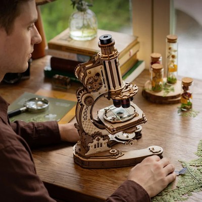 ROKR Microscope Mechanical Wooden 3D Puzzle Mechanical Model Kit Puzzle Toy DIY