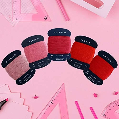 Japanese Sashiko Thread Set 5Colors Embroidery Sewing Daruma Set Red Pink - Image 2 of 3