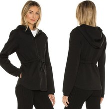 Varley Sofia Drawstring Waist Hooded Track Jacket Hoodie Full Zip Up Black Small