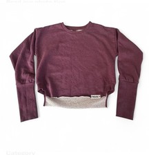 Gymshark XS Cropped Hi Lo Sweatshirt Maroon Pink Raw Hem Cabincore Gym SOFT COZY