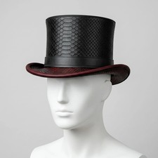 Black Genuine Leather Snake Embossed Steampunk Top Hat Victorian Gothic Costume