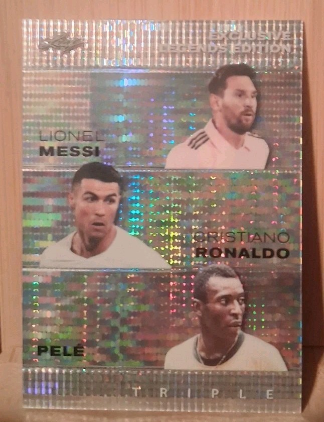 2024 Leaf Metal Exclusive Legends Messi Ronaldo Pele Silver #'d 3/25 SSP 
