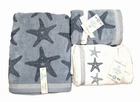 CARO ANTIQUE BLUE,WHITE STAR FISH 100% COTTON PLUSH,SOFT BATH,OR 2 HAND TOWEL